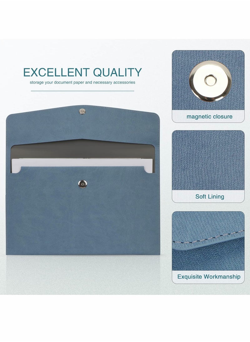 SYOSI - File Folder, PU Leather A4 Document Holder Organizer Filing Envelope Portfolio Case Tablet Sleeve with Magnetic Snap Closure for Home School Office Stationery (Blue) - Image 1