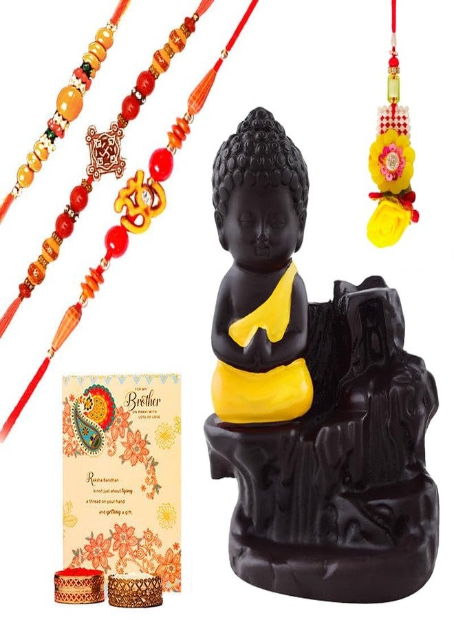 ARCHIES Rakhi for Brother on Rakshabandhan | Buddha Idol Combo Set with 3 Special Rakhi for Bhaiya/Bro/Bhai with Card (Pack of 7) AR-64 - Image 1