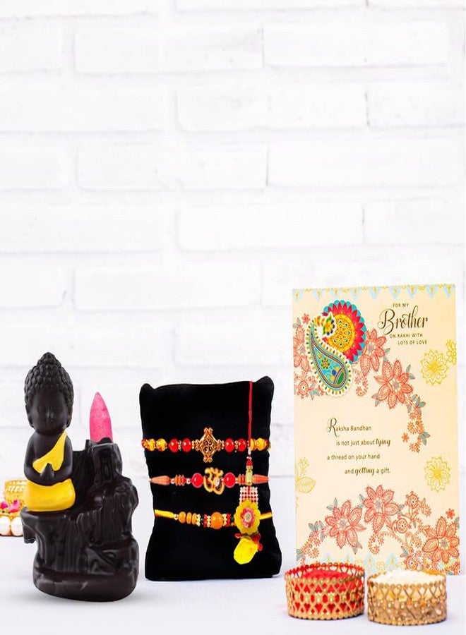 ARCHIES Rakhi for Brother on Rakshabandhan | Buddha Idol Combo Set with 3 Special Rakhi for Bhaiya/Bro/Bhai with Card (Pack of 7) AR-64 - Image 2