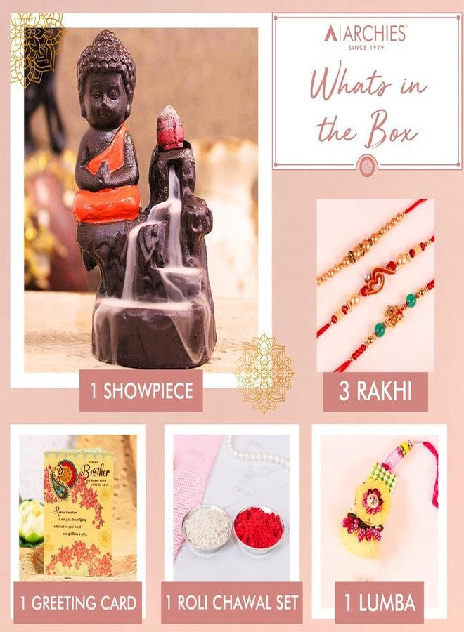 ARCHIES Rakhi for Brother on Rakshabandhan | Buddha Idol Combo Set with 3 Special Rakhi for Bhaiya/Bro/Bhai with Card (Pack of 7) AR-64 - Image 3