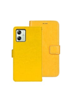 جراب هاتف جلدي من Crazy Horse Texture لهاتف Motorola Moto G54 5G EU idewei (أصفر)