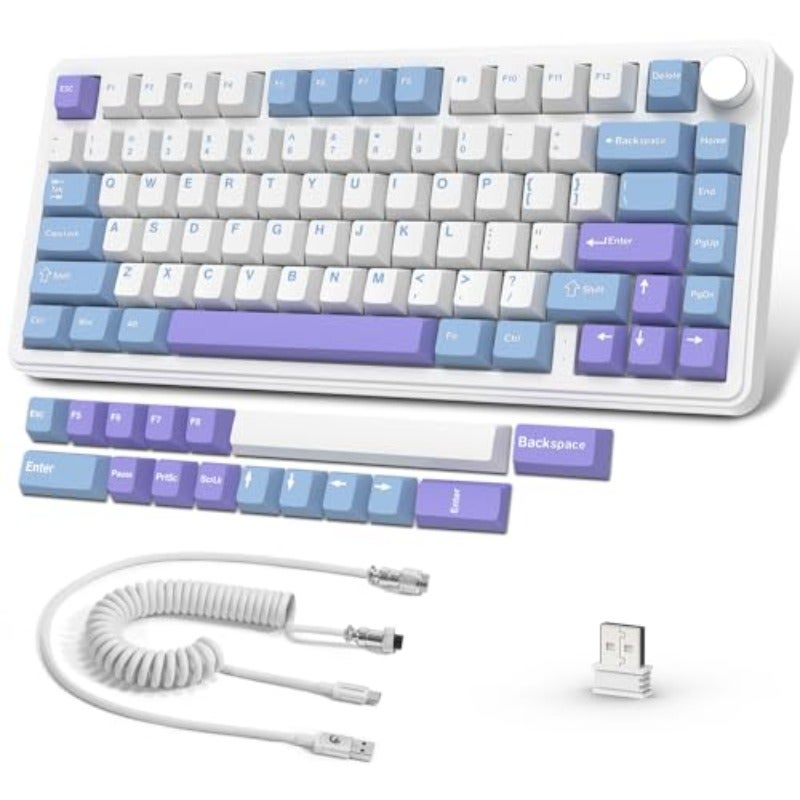 A.JAZZ x ATTACK SHARK X85 Gasket Mechanical Keyboard75 Wireless Gaming Keyboard with Knob 5-Layer Padding 2.4G Wireless Bluetooth USB-C Wired Hot-Swap Linear Switch RGB NKRO for PC MAC White Purple - Image 1