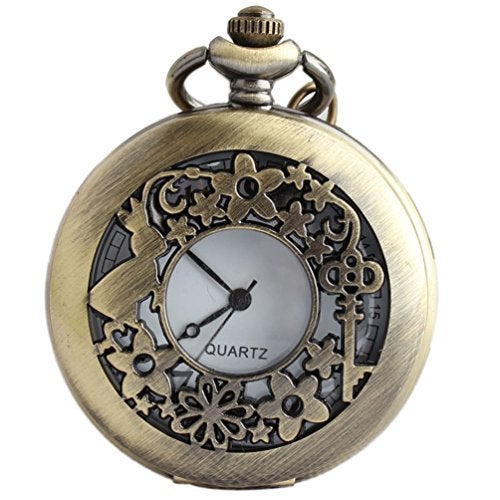VIGOROSO Watches Alice in Wonderland Rabbit Flower Vintage Retro Steampunk Pocket Watch Black Box - Image 1