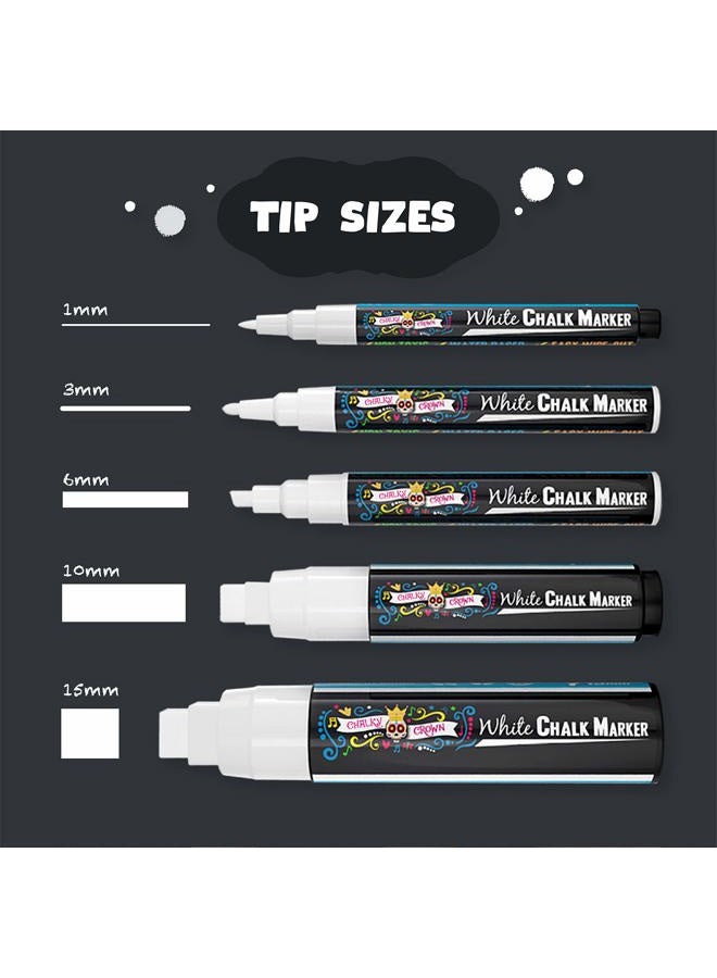 CHALKY CROWN 5pc White Chalk Markers - Non-Toxic Liquid Chalkboard Markers, White Liquid Chalk Marker for Windows, Glass - 1, 3, 6, 10, 15mm Tips - Image 4
