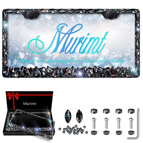 Murimt 2 Pack Bling License Plate Frame for Women Murimt Gem Diamond Rhinestone License Plate Frames Handcrafted Stainless Steel Bedazzled License Plate Cover | Holder High-End Gift Box（Black）… - Image 1