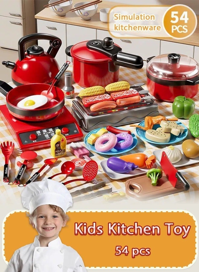 54Pcs Kids Kitchen Toy Accessories, Play Food Sets for Kids Kitchen Playset with Cookware Steam Pressure Pot and Induction Cooktop, Cooking Utensils, Preschool Learning Education Toys for Toddlers, Birthday Gifts for Girls - Image 4