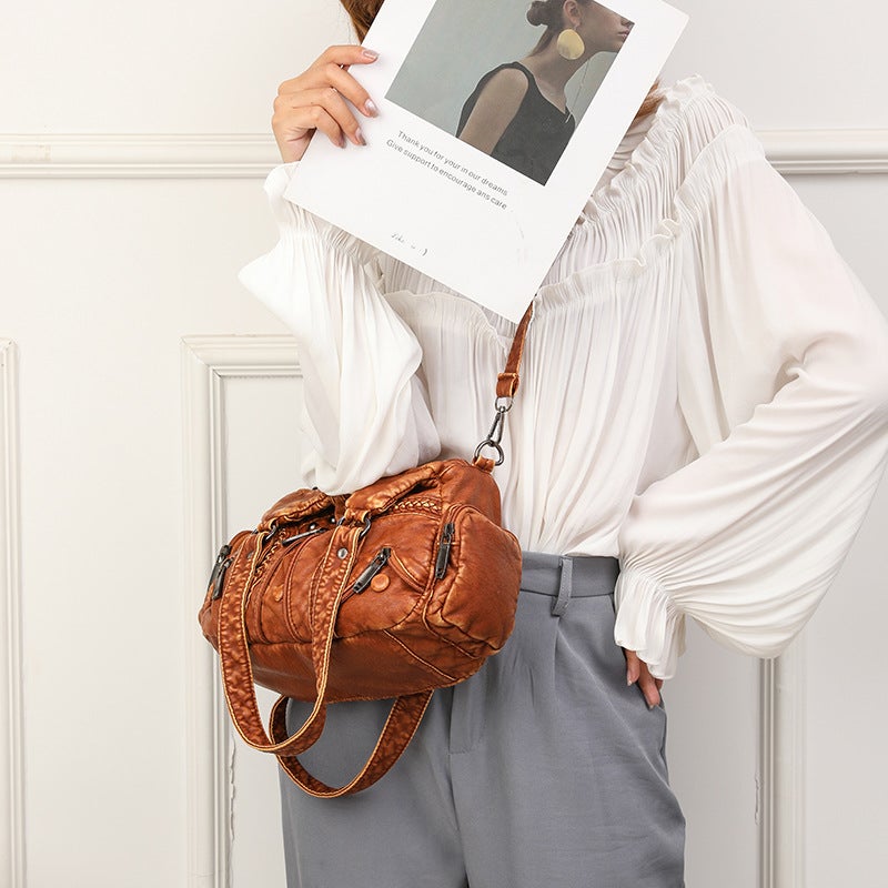 Women's Washed PU Leather Crossbody Bag Retro Vintage Casual Handbag - Image 3