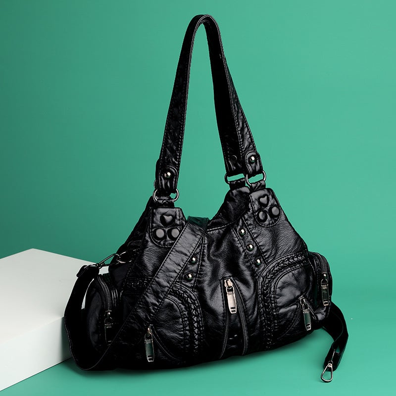 Women's Washed PU Leather Crossbody Bag Retro Vintage Casual Handbag - Image 1