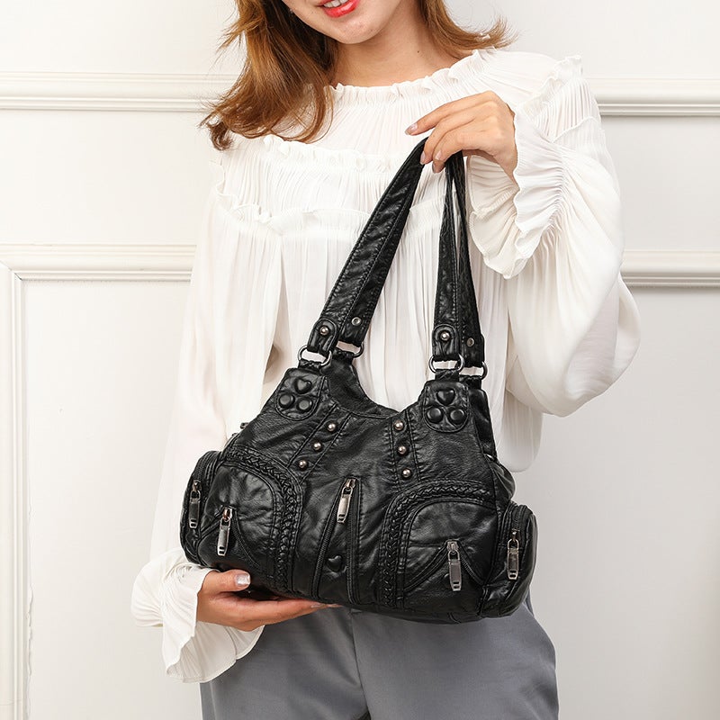 Women's Washed PU Leather Crossbody Bag Retro Vintage Casual Handbag - Image 4