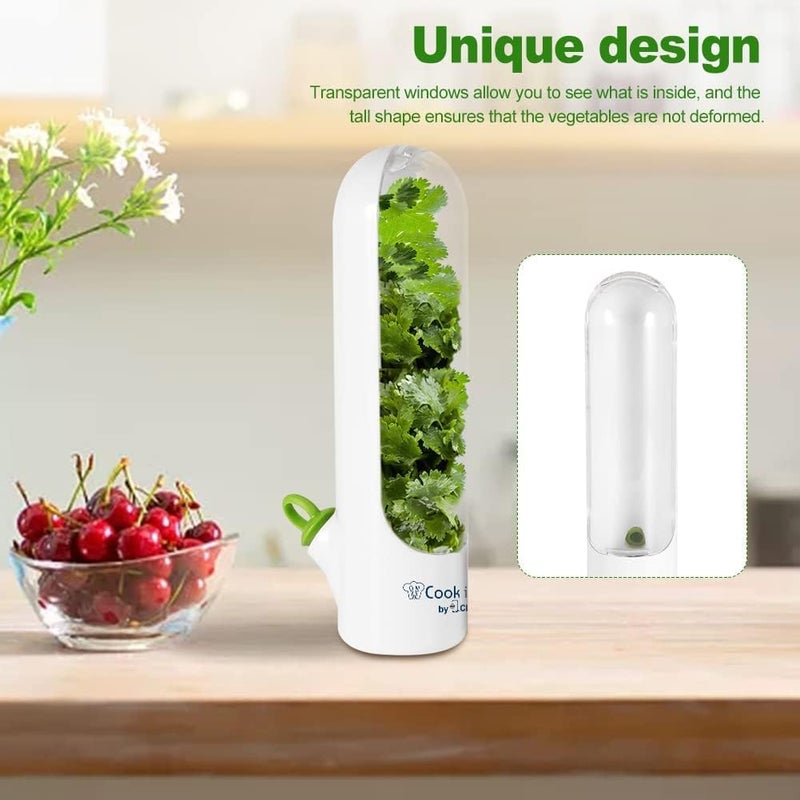 كليك آند بيك COOK IT WELL حافظة الأعشاب – حاوية تخزين الأعشاب للكزبرة الطازجة، النعناع، البقدونس، الهليون – حافظة الخضار للثلاجة – حاوية حفظ الأعشاب محكمة الإغلاق – حافظة الأوراق الطازجة – وعاء - Image 2