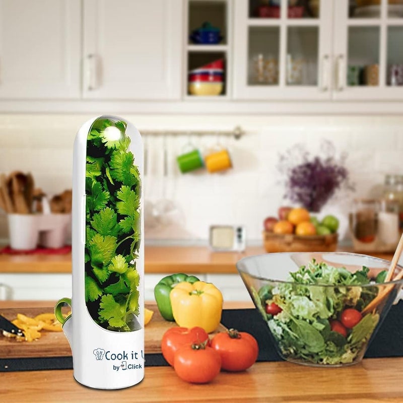 كليك آند بيك COOK IT WELL حافظة الأعشاب – حاوية تخزين الأعشاب للكزبرة الطازجة، النعناع، البقدونس، الهليون – حافظة الخضار للثلاجة – حاوية حفظ الأعشاب محكمة الإغلاق – حافظة الأوراق الطازجة – وعاء - Image 4