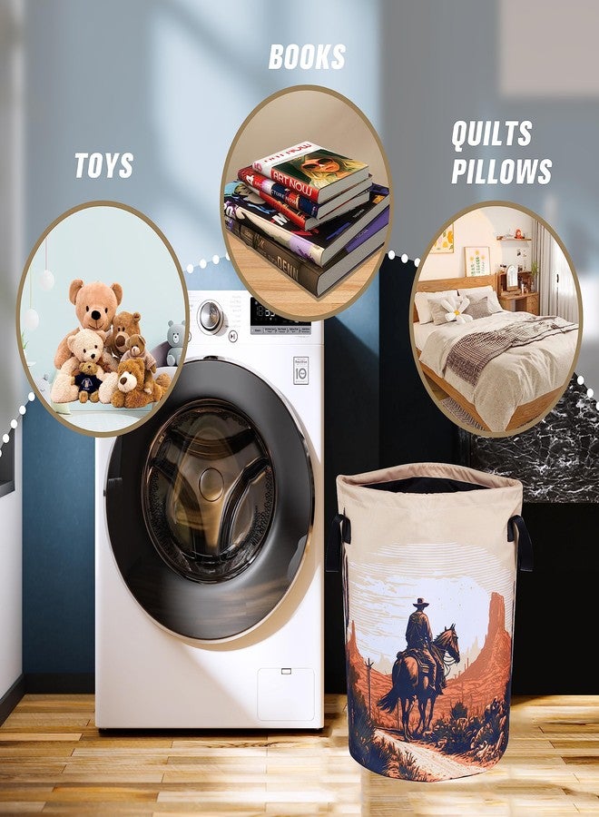 NUTAINLA Western Cowboy Laundry Basket Desert Riding Foldable Oxford Cloth Funny Tote Bag Laundry Hamper Clothes Storage Bucket Organizer For Bathroom/Laundry Storage/Bedroom18.9x16.5 Inch - Image 5