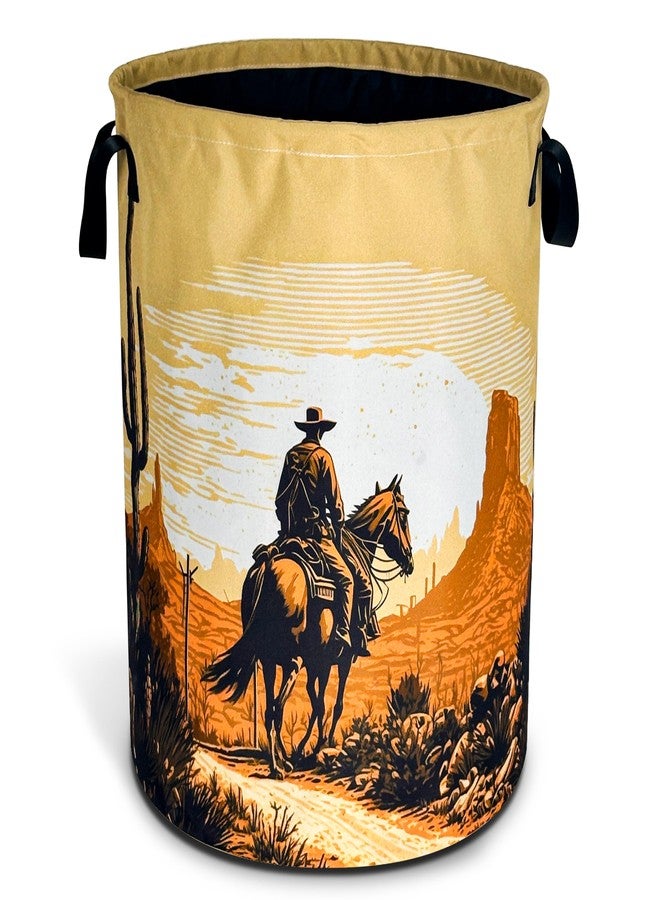 NUTAINLA Western Cowboy Laundry Basket Desert Riding Foldable Oxford Cloth Funny Tote Bag Laundry Hamper Clothes Storage Bucket Organizer For Bathroom/Laundry Storage/Bedroom18.9x16.5 Inch - Image 1
