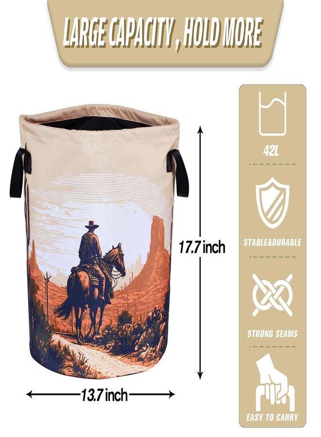 NUTAINLA Western Cowboy Laundry Basket Desert Riding Foldable Oxford Cloth Funny Tote Bag Laundry Hamper Clothes Storage Bucket Organizer For Bathroom/Laundry Storage/Bedroom18.9x16.5 Inch - Image 2