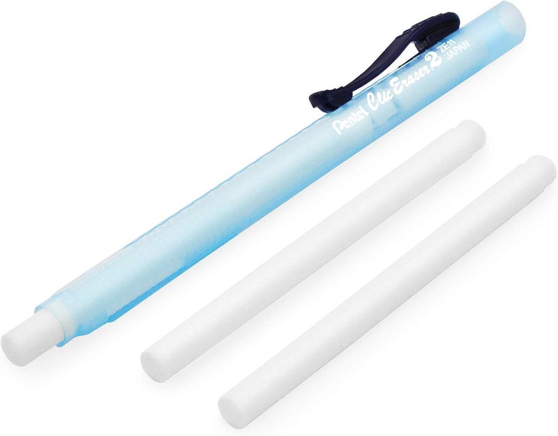 Pentel Clic Stick Eraser Rubber Holder - Blue Barrel + Clic White Eraser Refills (2) - Image 5