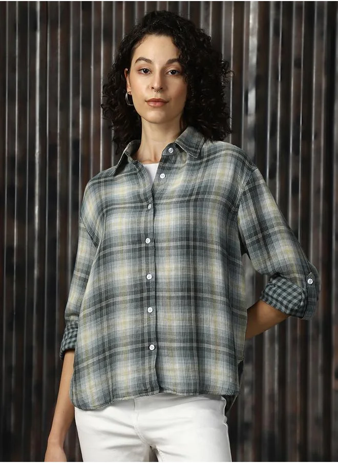 هاي ستار Oversized Multicolour 100% Cotton Check Full Sleeves Woven Button Down with Button Closure Regular Length Spread Collar Collar - Ideal for Casual - A Must-Have for Your Wardrobe!