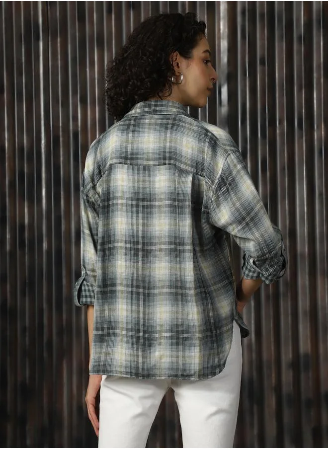 هاي ستار Oversized Multicolour 100% Cotton Check Full Sleeves Woven Button Down with Button Closure Regular Length Spread Collar Collar - Ideal for Casual - A Must-Have for Your Wardrobe!