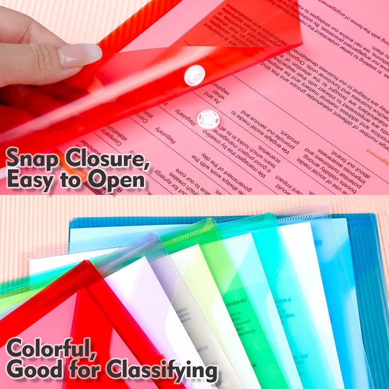 LEOBRO 24 PCS Plastic File Folders, A4 Letter Size Clear Envelopes with Snap Closure, Colored, 32.4 cm x 23.4 cm (12.7 inches x 9.1 inches), Blue, Green, Purple, Red, Yellow - Image 5