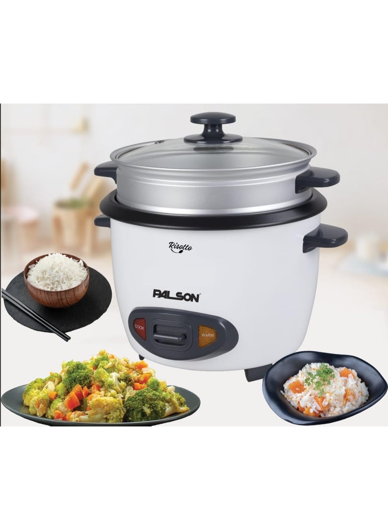 PALSON Electrical Rice Cooker 1.8L, Non-stick coating for easy cleaning, Includes aluminum steamer, White - 40024 - Image 2