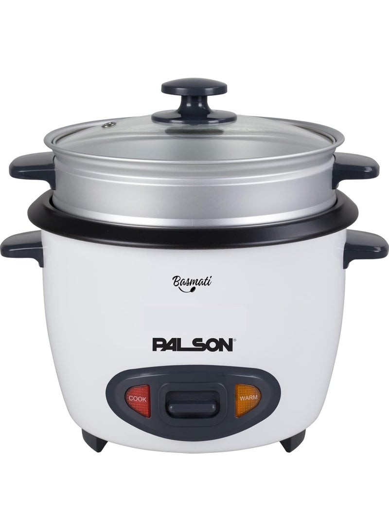 PALSON Electrical Rice Cooker 1.8L, Non-stick coating for easy cleaning, Includes aluminum steamer, White - 40024 - Image 1
