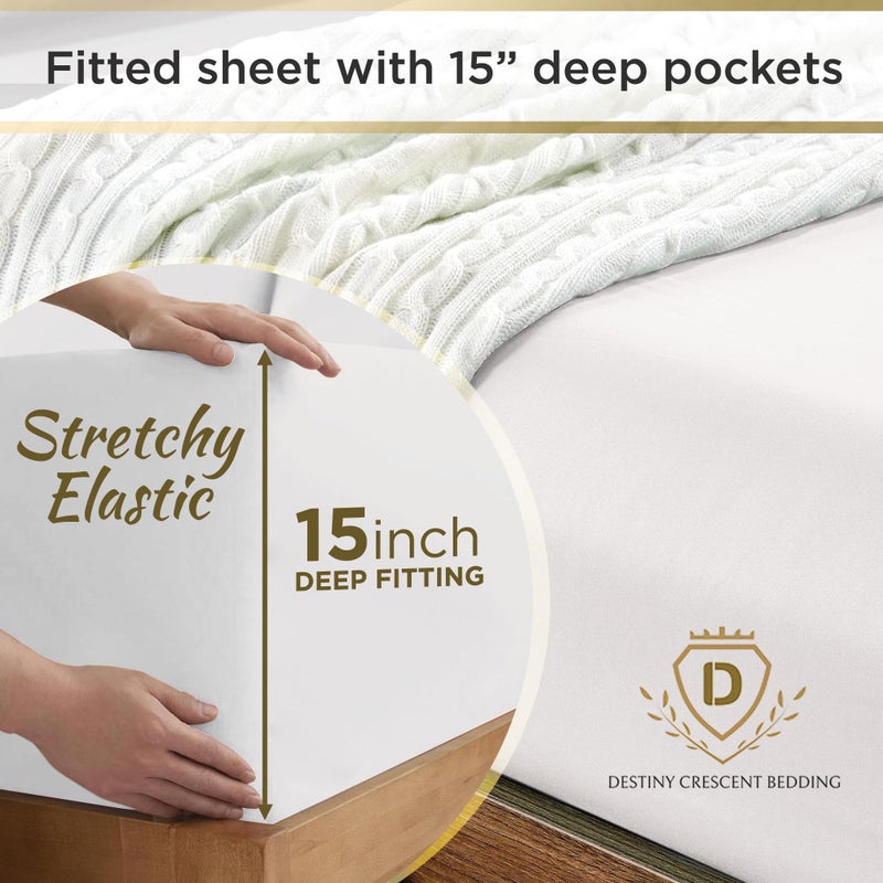 DESTINY CRESCENT BED Knit Jersey 100% Cotton 2 Twin XL Fitted Bed Sheets (2-Pack) Soft and Comfy - Twin Extra Long  15"" Deep Pocket  39"" x 80"" Great for Dorm Room  Hospital and Split King Dual Adjustable Beds (White) - Image 3