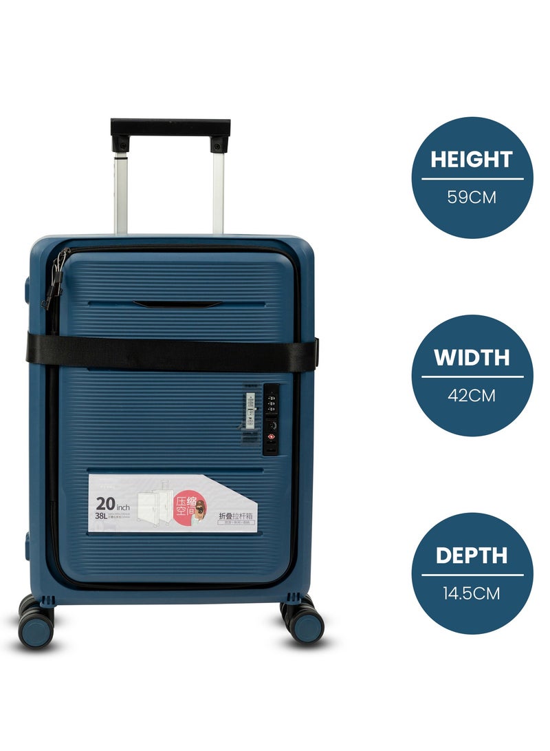 Collapsible & Foldable Hardcase Cabin Suitcase for Travel for Men's & Women's | Travel Trolley Bag| 8 Wheels | TSA Lock | Easy-to-Store (Dark Blue, 20 Inch) - Image 3