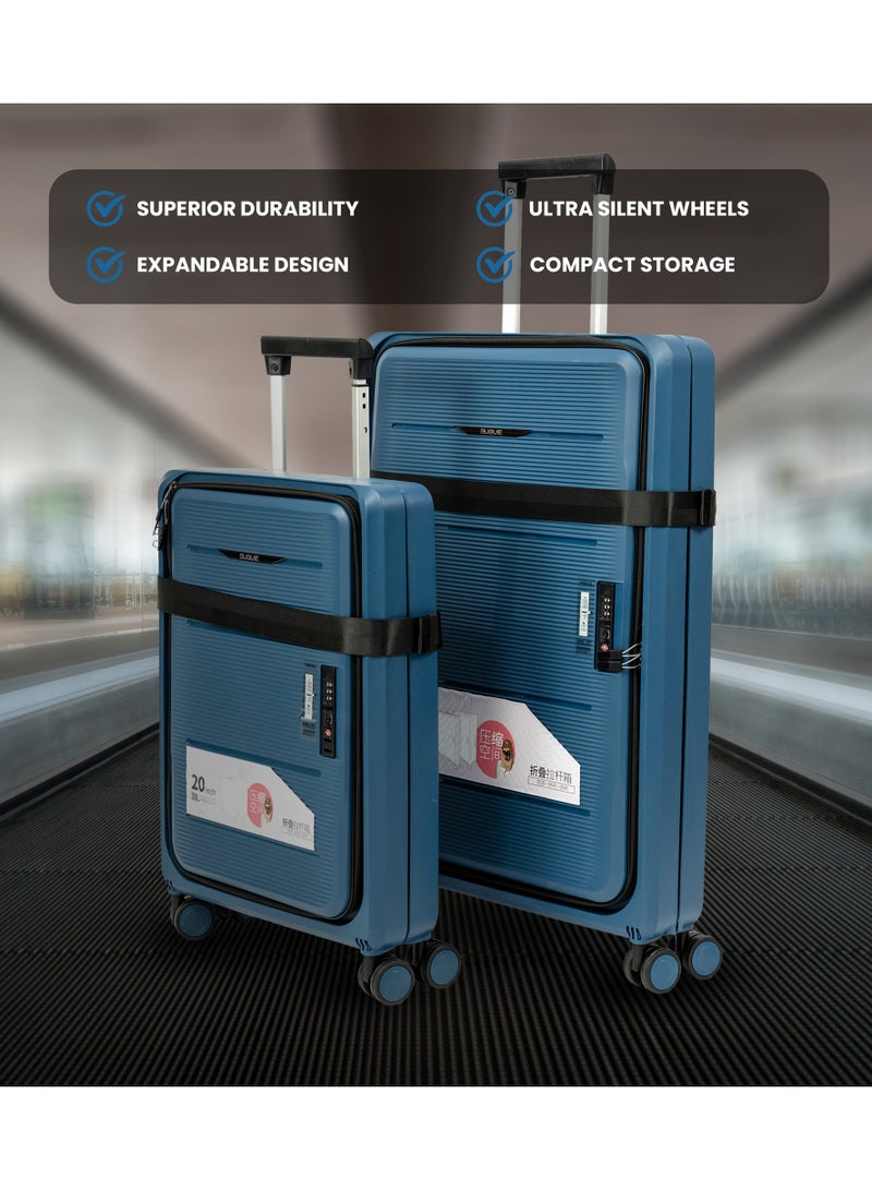 Collapsible & Foldable Hardcase Cabin Suitcase for Travel for Men's & Women's | Travel Trolley Bag| 8 Wheels | TSA Lock | Easy-to-Store (Dark Blue, 20 Inch) - Image 2