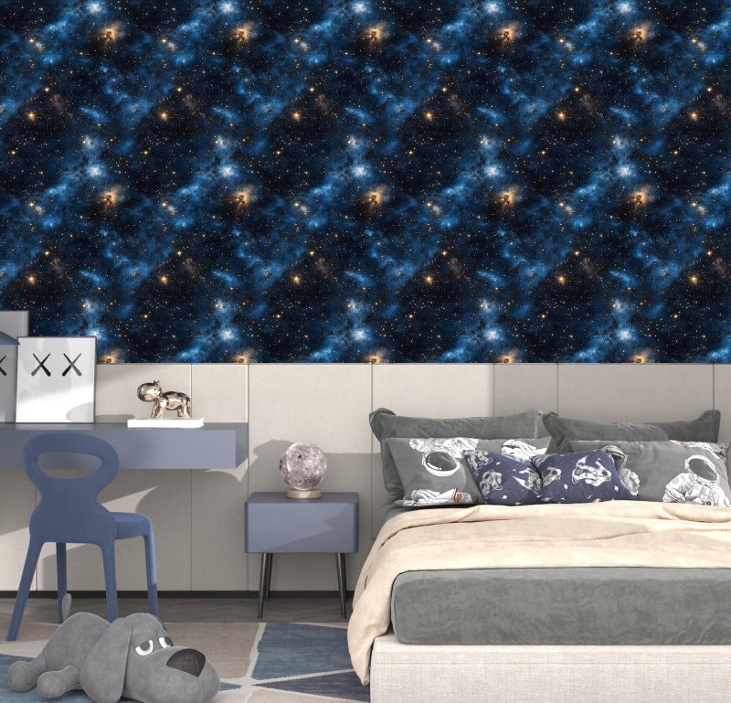 Laatse Blue Starry Peel and Stick Removable Black Sky Contact Paper 17.5" x 118", Gold Star Modern Wallpaper Mural Waterproof Self Adhesive for Wall Bedroom Bathroom Kitchen Cabinet Room Decor - Image 2