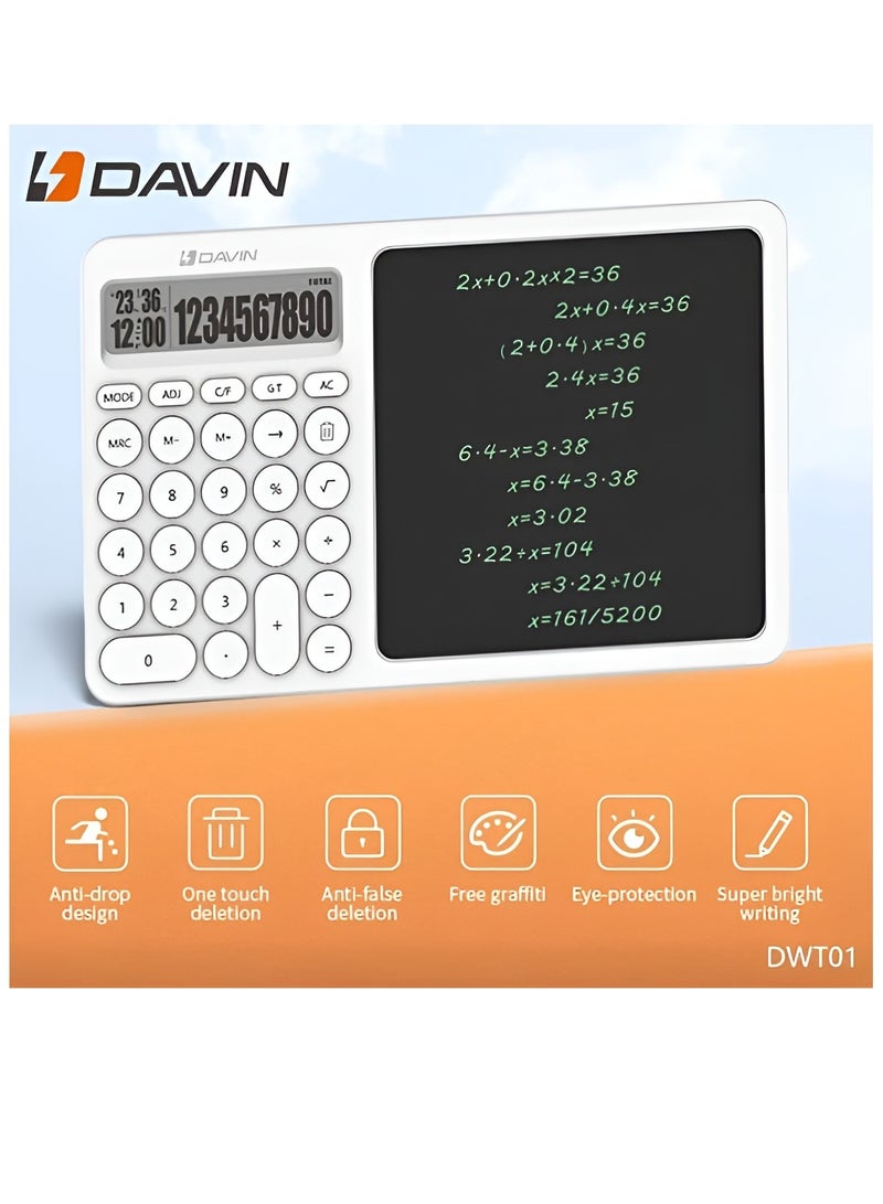 Davin Scientific Calculator with Writing Tablet Desktop Erasable LCD Professional Financial Calculator for Home School Office Business White - Image 4