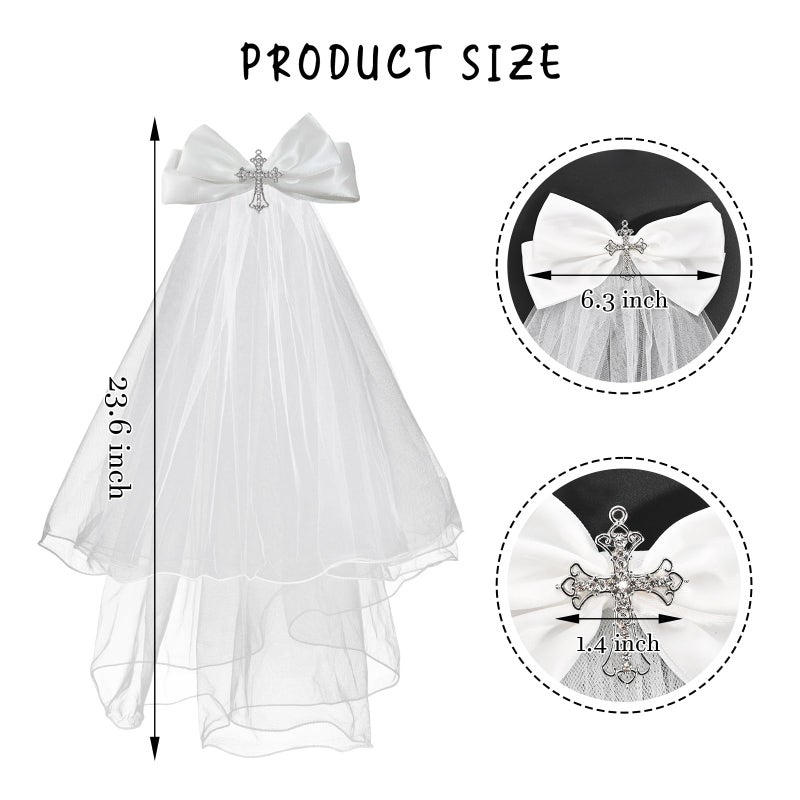 NEZLOP First Communion Veil crystal Cross and Bow Veil for First Communion Dress Up Chapel Baptism - Image 2