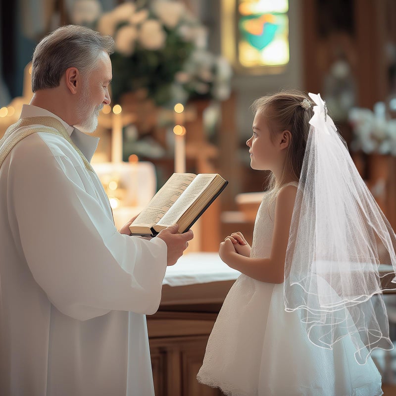 NEZLOP First Communion Veil crystal Cross and Bow Veil for First Communion Dress Up Chapel Baptism - Image 5