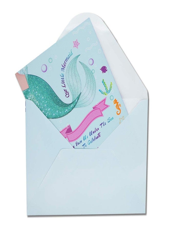 تي-أنتريكس بطاقات دعوة لحفلة حورية البحر من تي-أنتريكس، 24 بطاقة دعوة سحرية لامعة قابلة للتعبئة مع 24 ظرفًا، مثالية لحفلات أعياد ميلاد الفتيات، وحفلات استقبال المولود، وحفلات الزفاف، وحفلات السباحة، وحفلات حورية البحر. - Image 3