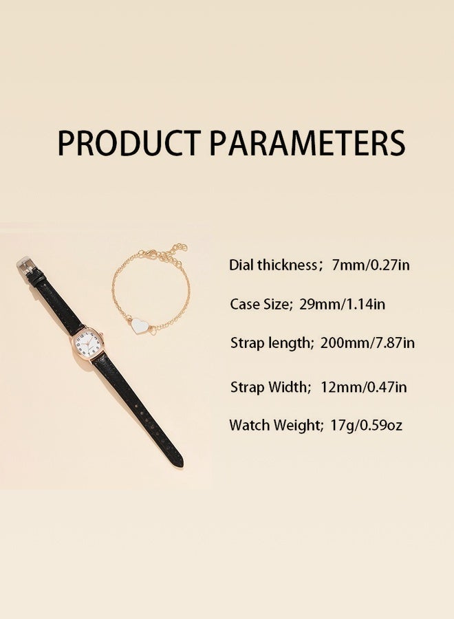 Women's Water Resistant Leather Analog Watch Set Casual Compact Square Dial Faux Leather Strap Quartz Watch, Simple and Fashionable Retro Ladies Watch, Easy to Read - Image 3