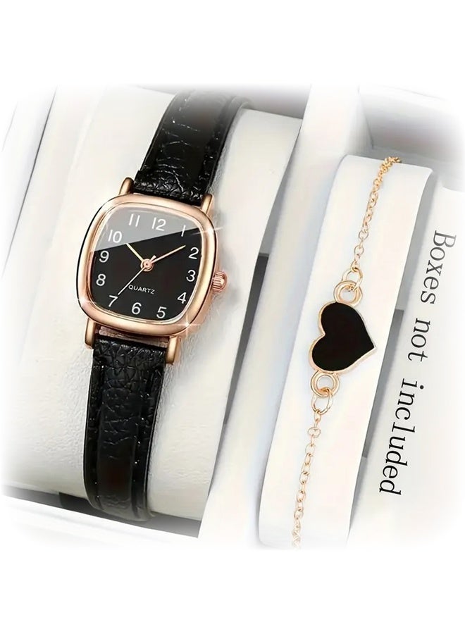 Women's Water Resistant Leather Analog Watch Set Casual Compact Square Dial Faux Leather Strap Quartz Watch, Simple and Fashionable Retro Ladies Watch, Easy to Read - Image 5