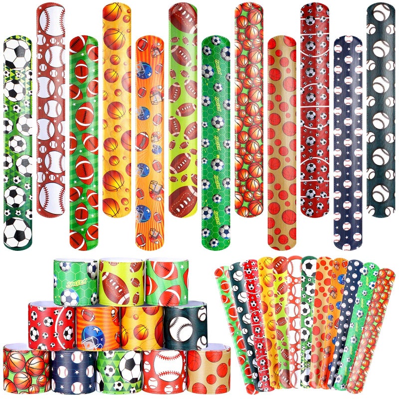 Deekin 48 Pcs Sports Party Favors Slap Bracelets Football Baseball Soccer Snap Bracelet Bands Slap Bands Colorful Decorations for Kids Birthday Party Supplies 88 x 12 Inch - Image 3