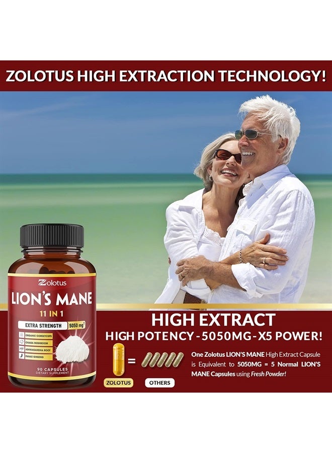 Zolotus 11 in 1 Lions Mane Mushroom Capsules, Equivalent to 5050mg, 3 Month Supply with Cordeyceps, Reishi, Ashwagandha, Panax Ginseng, Focus, Memory and Brain Support Supplement, Immune Support, Energy Pills - Image 4