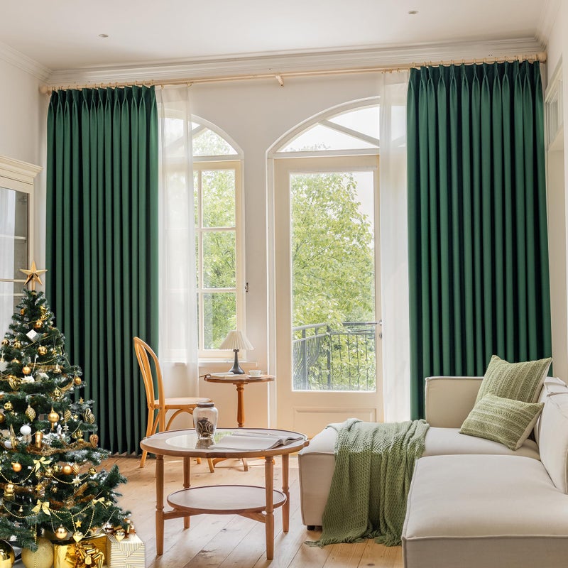 OYRING OYRING Dark Green Sunblock Pinch Pleat Curtain with Tieback for Small Window  Thermal Insulated Patio Door Pleated Drape for Traverse Rod and Track  52"" W x 63"" L  1 Panel  - Image 1