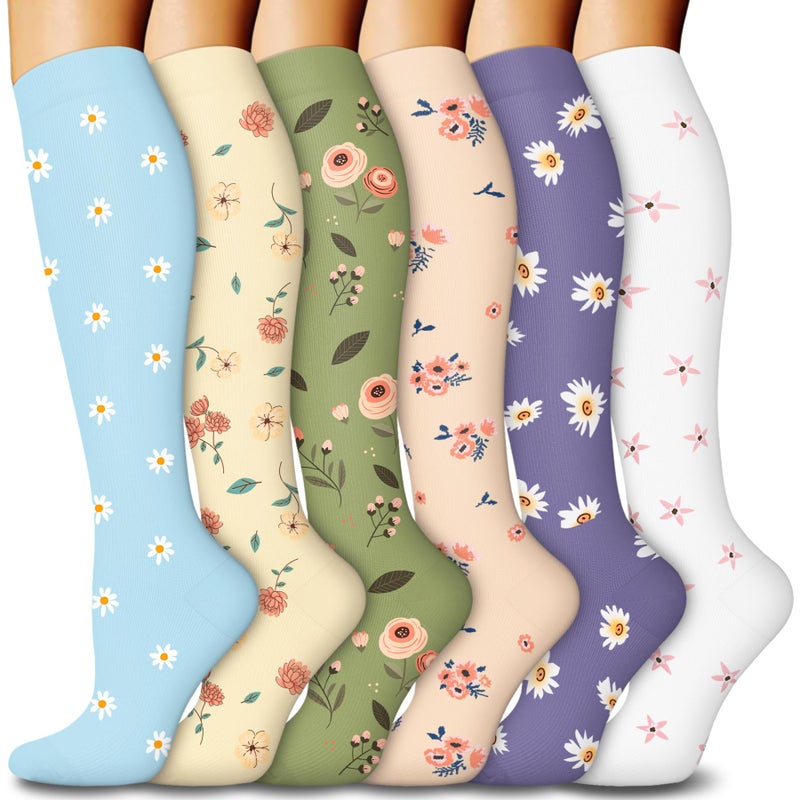 FuelMeFoot 6 Pairs Compression Socks for Women & Men 15-20mmHg Graduated Support Knee High Socks for Nurses, Travel, Athletic - Image 1