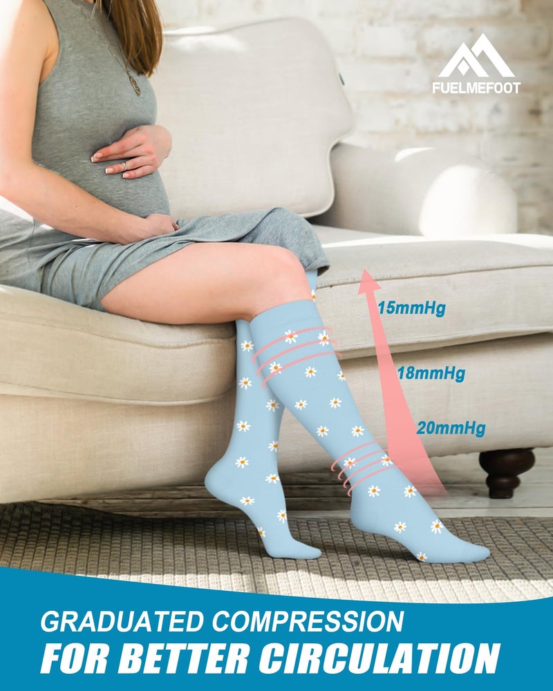 FuelMeFoot 6 Pairs Compression Socks for Women & Men 15-20mmHg Graduated Support Knee High Socks for Nurses, Travel, Athletic - Image 4