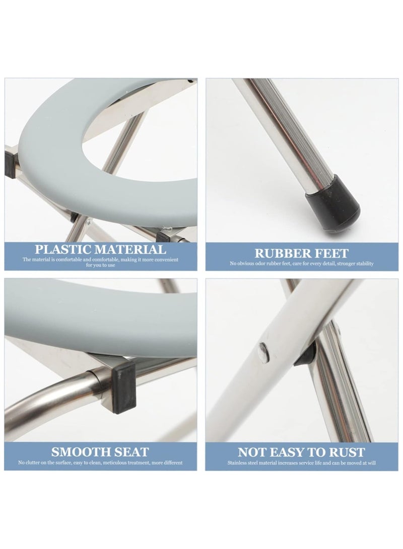 Portable Toilet Seat, Folding Camping Toilet, Stainless Steel Travel Commode, Compact Outdoor Toilet for Car Road Trip Beach Fishing Hiking, Grey - Image 3