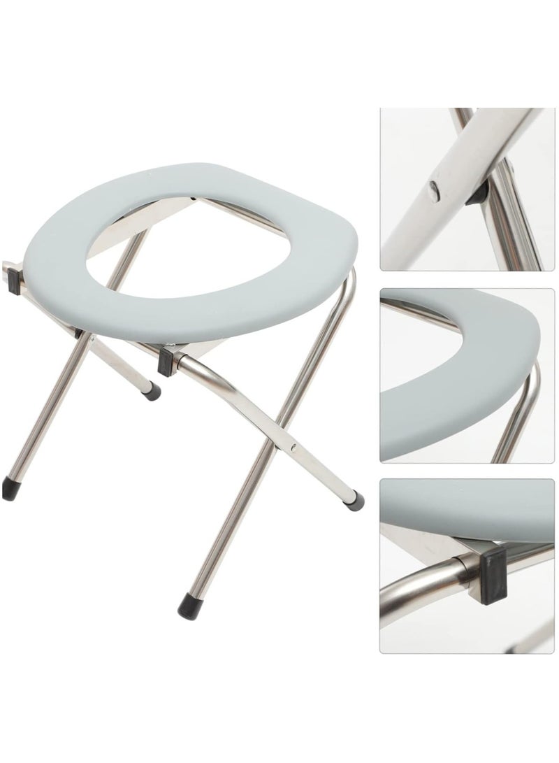 Portable Toilet Seat, Folding Camping Toilet, Stainless Steel Travel Commode, Compact Outdoor Toilet for Car Road Trip Beach Fishing Hiking, Grey - Image 5