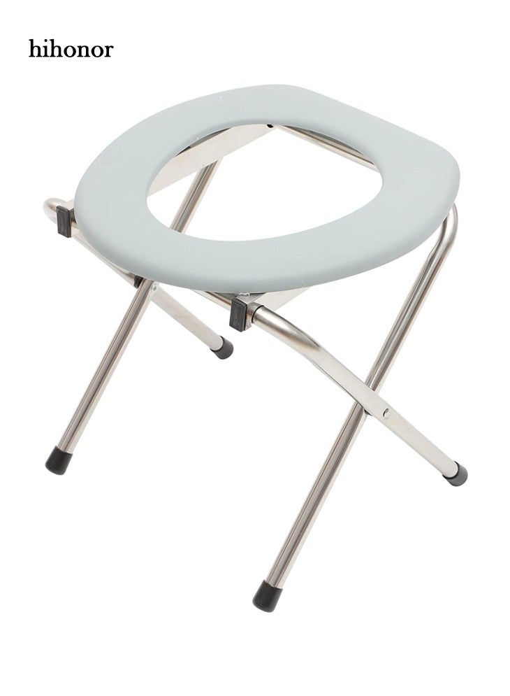 Portable Toilet Seat, Folding Camping Toilet, Stainless Steel Travel Commode, Compact Outdoor Toilet for Car Road Trip Beach Fishing Hiking, Grey - Image 1