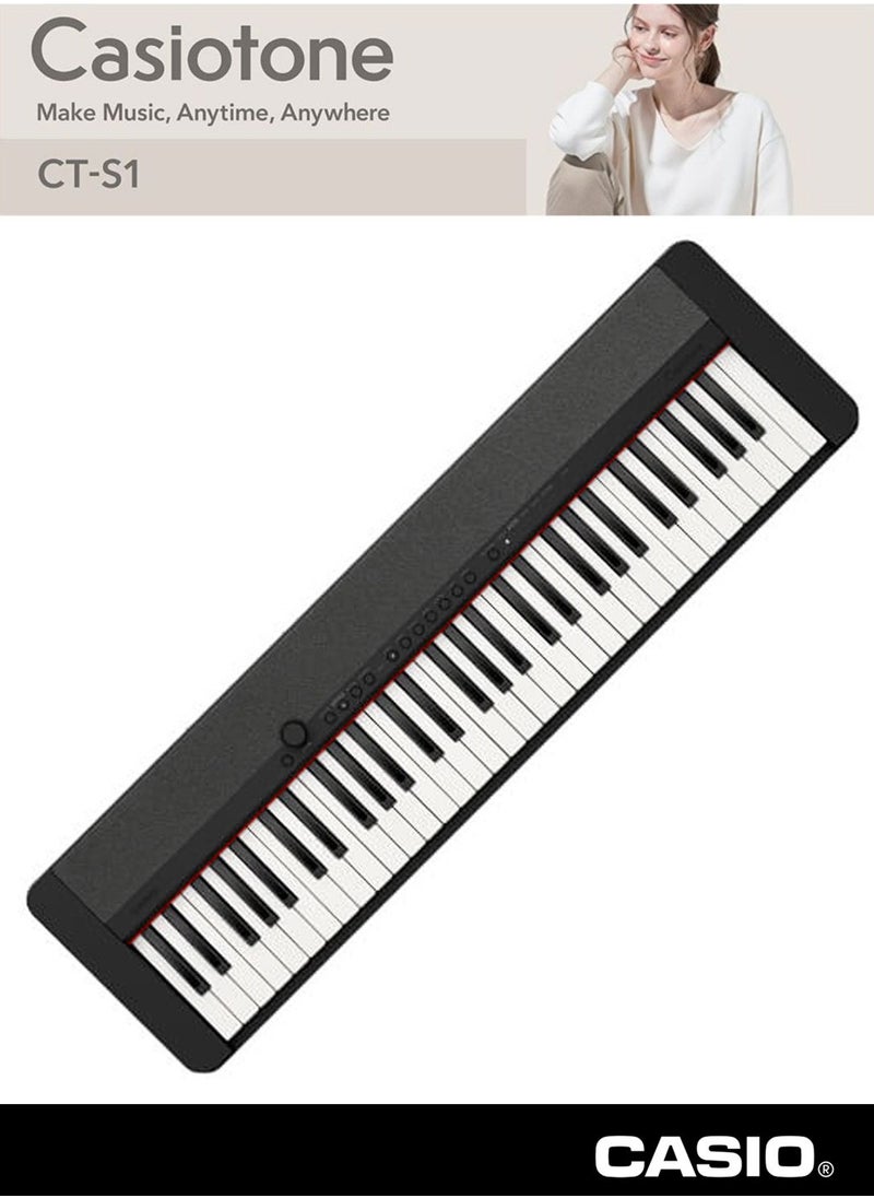 CASIO - CT-S1BK Digital Musical Keyboard, Piano Style With Power Adaptor - Image 1