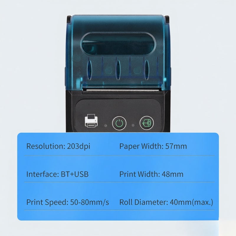Portable 58mm Receipt Thermal Printer 2 inches Mini Mobile Pocket Printers with 6 Thermal Paper Roll USB&Wireless BT Connection Compatible with Windows/Android/iOS for Office Market - Image 5