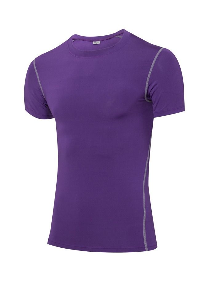 Loquat Men Quick Dry Breathable Elastic T-Shirt Purple - Image 1