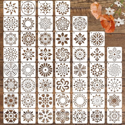 CH HAICHENG 50 PCS Mandala Painting Stencils Reusable Mandala Stencils for Painting on Wood Rocks Canvas Fabric Glass Pottery 4x4 Inch - Image 1