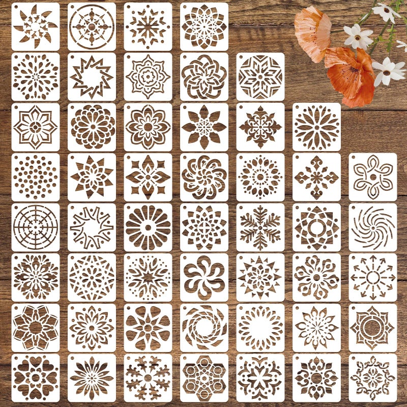 CH HAICHENG 50 PCS Mandala Painting Stencils Reusable Mandala Stencils for Painting on Wood Rocks Canvas Fabric Glass Pottery 4x4 Inch - Image 3