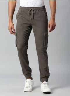 Dennis Lingo Dark Grey Cargo Joggers for Men - Tapered Fit, Cotton  - Image 1