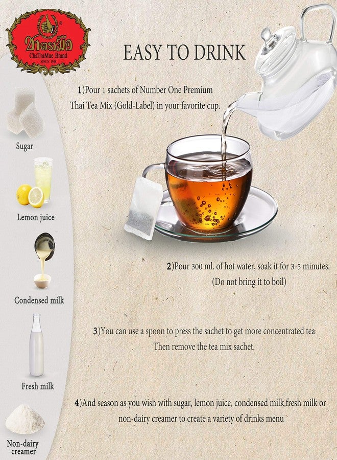 Chatramue Number One Original Thai Tea Mix ChaTraMue Thai Tea for Boba Tea, Hot Tea, Iced Tea (Gold Label 50 Tea Bags) - Image 3