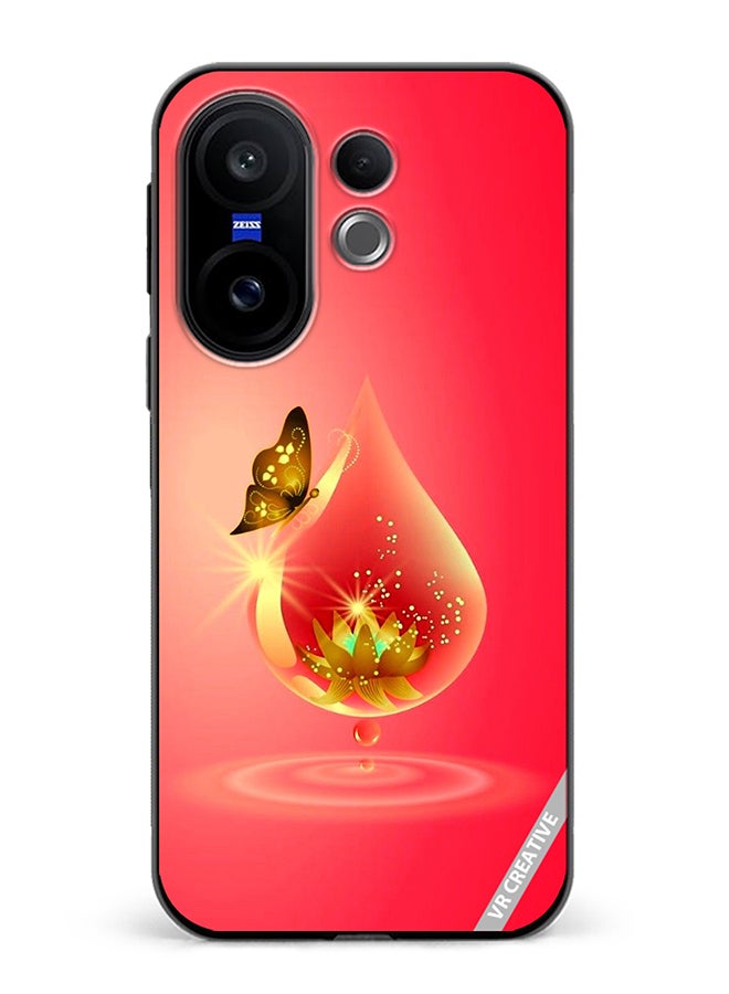 Protective Case Cover For Vivo X200 FE Golden Butterfly Red Waterdrop Design Multicolour